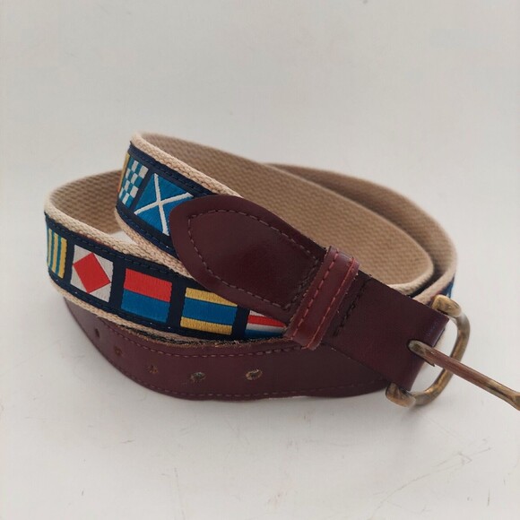 Ribbon Belt Mens Size XL Leather 41" Golf Sailing Casual Skippers Nautical Flag - Picture 2 of 9